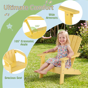 Kids Adirondack Chair, All-Weather HIPS Outdoor Chair with Ergonomic High Backrest & Armrests, Toddler Lawn Patio Seat for Ages 3-8