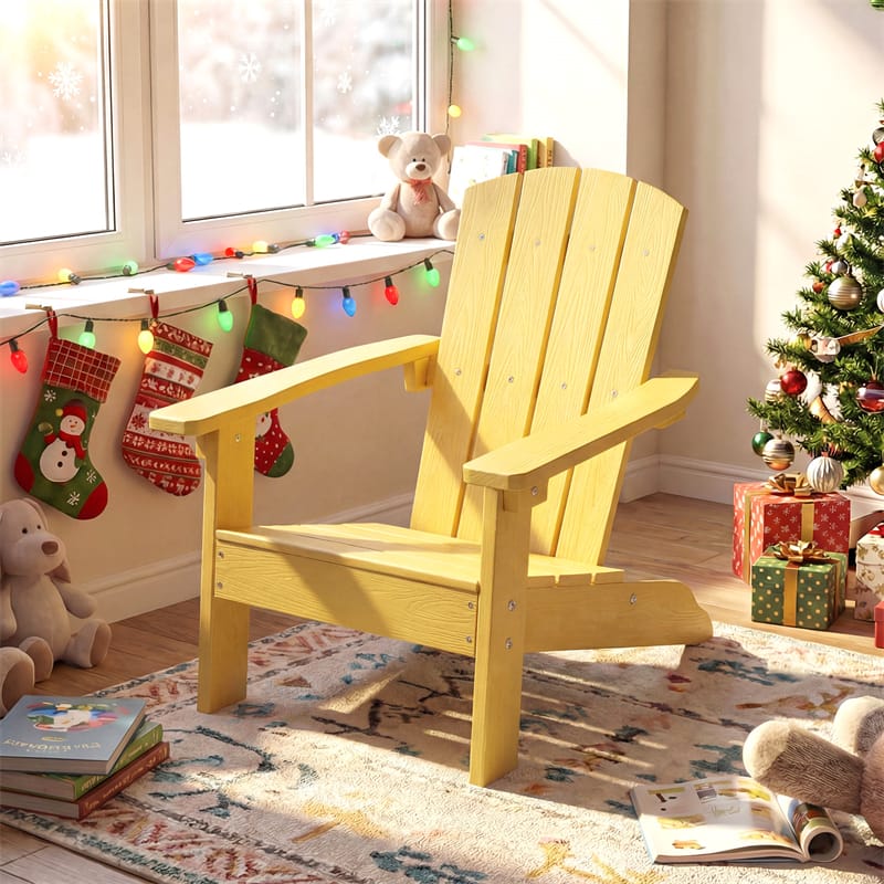 Kids Adirondack Chair, All-Weather HIPS Outdoor Chair with Ergonomic High Backrest & Armrests, Toddler Lawn Patio Seat for Ages 3-8