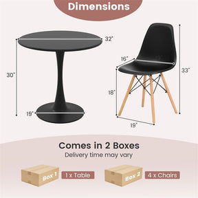 Modern 5-Piece Round Dining Table Set for 4, 32" Kitchen Table with 4 Chairs & Solid Wood Legs, Dinette Set for Small Spaces