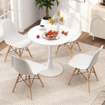 Modern 5-Piece Round Dining Table Set for 4, 32" Kitchen Table with 4 Chairs & Solid Wood Legs, Dinette Set for Small Spaces