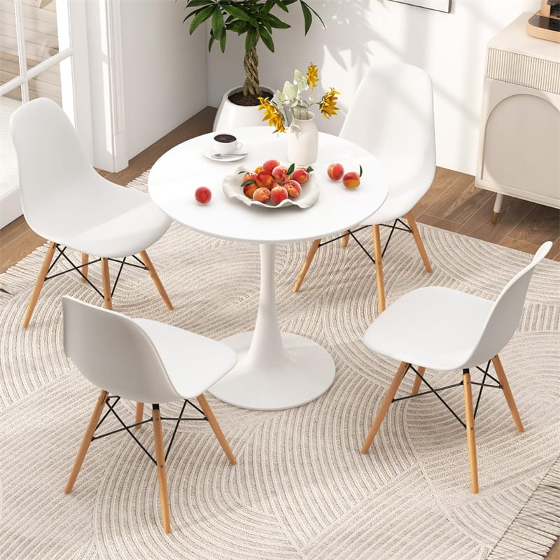 Modern 5-Piece Round Dining Table Set for 4, 32" Kitchen Table with 4 Chairs & Solid Wood Legs, Dinette Set for Small Spaces