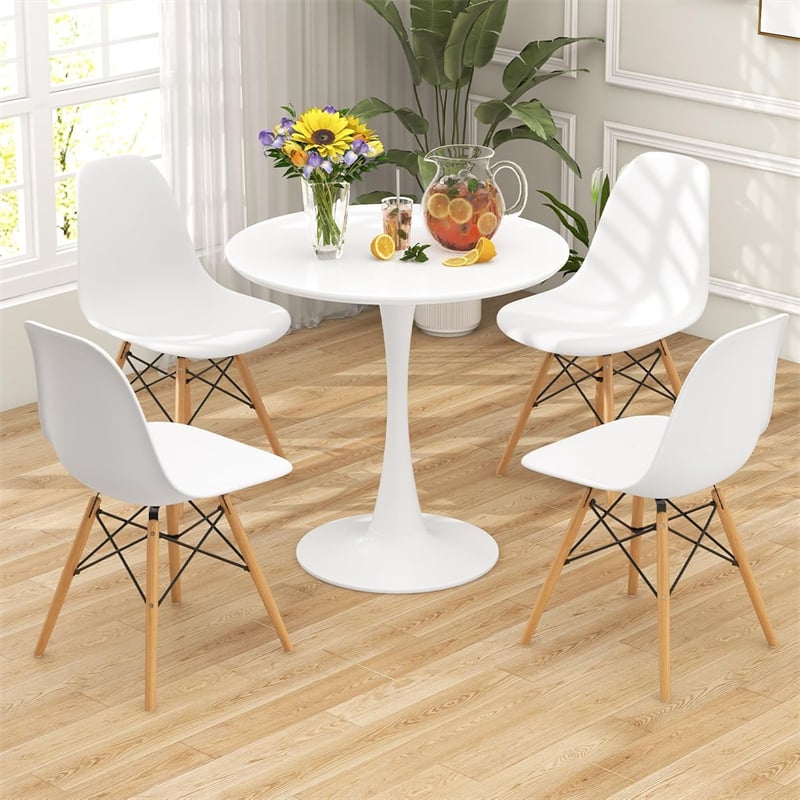 Modern 5-Piece Round Dining Table Set for 4, 32" Kitchen Table with 4 Chairs & Solid Wood Legs, Dinette Set for Small Spaces