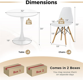 Modern 5-Piece Round Dining Table Set for 4, 32" Kitchen Table with 4 Chairs & Solid Wood Legs, Dinette Set for Small Spaces