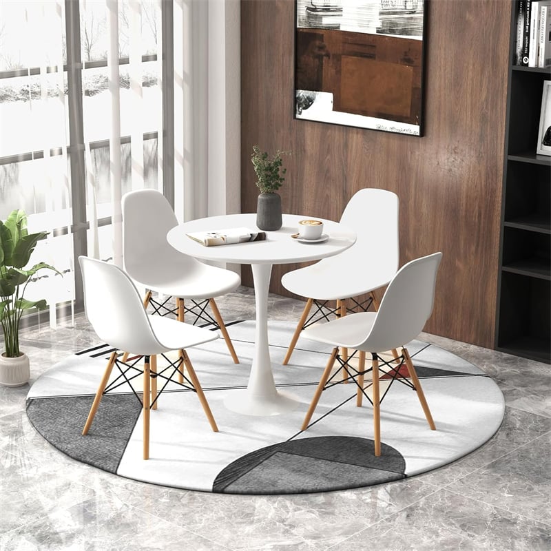 Modern 5-Piece Round Dining Table Set for 4, 32" Kitchen Table with 4 Chairs & Solid Wood Legs, Dinette Set for Small Spaces