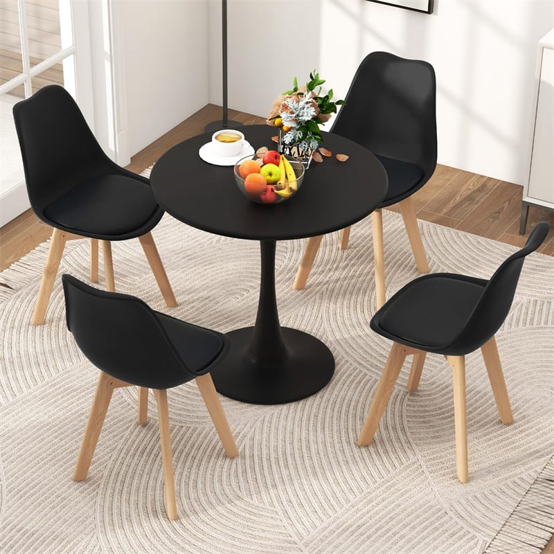 Modern 5-Piece Round Dining Table Set for 4, 32" Kitchen Table with 4 Chairs & Solid Wood Legs, Dinette Set for Small Spaces