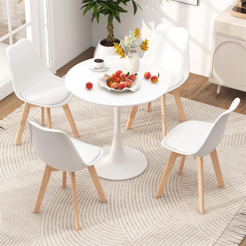 Modern 5-Piece Round Dining Table Set for 4, 32" Kitchen Table with 4 Chairs & Solid Wood Legs, Dinette Set for Small Spaces