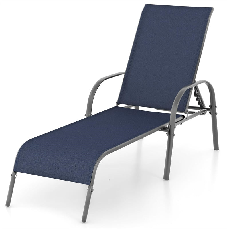 Outdoor Folding Chaise Lounge Chair with 5-Position Adjustable Backrest, Lightweight Fabric Sunbathing Chair Sun Lounger for Poolside Patio