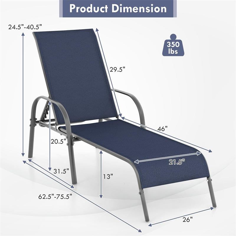 Outdoor Folding Chaise Lounge Chair with 5-Position Adjustable Backrest, Lightweight Fabric Sunbathing Chair Sun Lounger for Poolside Patio