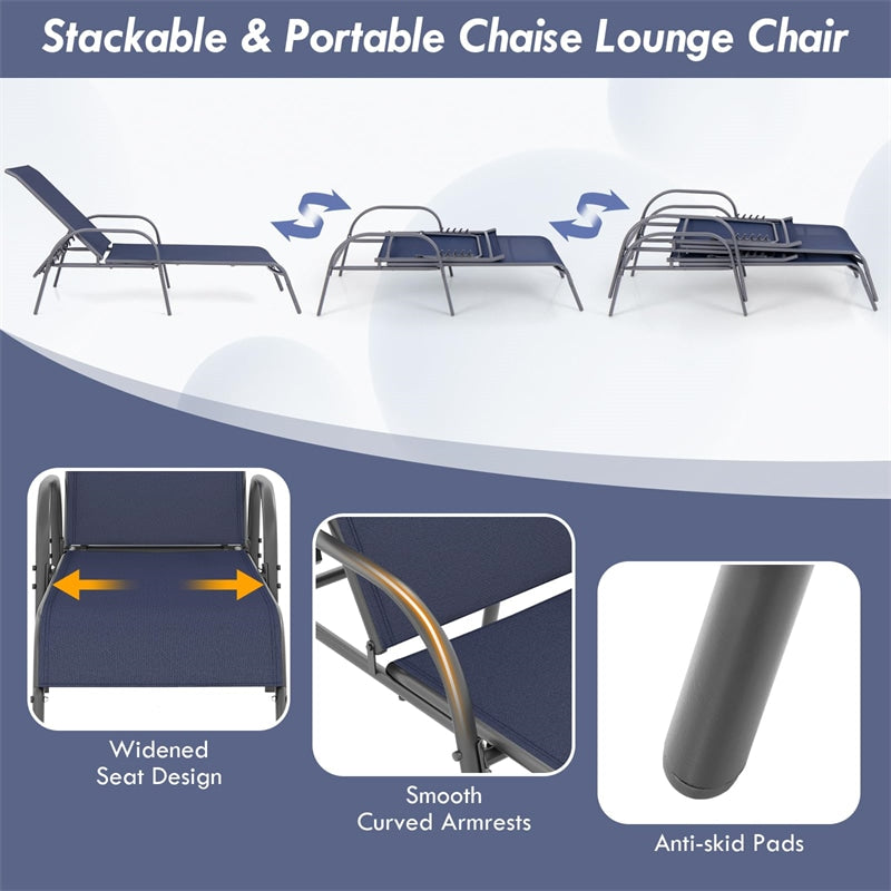 Outdoor Folding Chaise Lounge Chair with 5-Position Adjustable Backrest, Lightweight Fabric Sunbathing Chair Sun Lounger for Poolside Patio