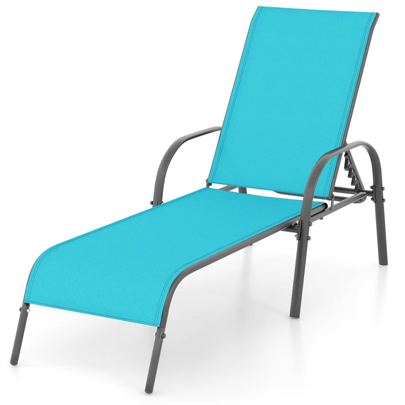 Outdoor Folding Chaise Lounge Chair with 5-Position Adjustable Backrest, Lightweight Fabric Sunbathing Chair Sun Lounger for Poolside Patio