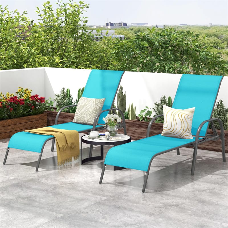 Outdoor Folding Chaise Lounge Chair with 5-Position Adjustable Backrest, Lightweight Fabric Sunbathing Chair Sun Lounger for Poolside Patio