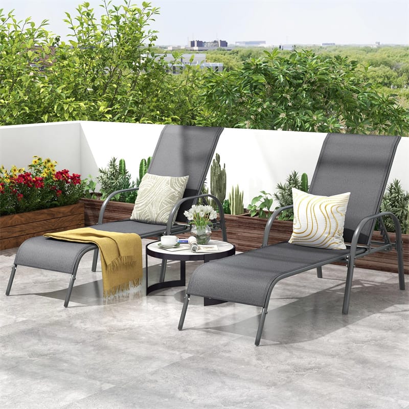 Outdoor Folding Chaise Lounge Chair with 5-Position Adjustable Backrest, Lightweight Fabric Sunbathing Chair Sun Lounger for Poolside Patio