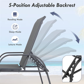 Outdoor Folding Chaise Lounge Chair with 5-Position Adjustable Backrest, Lightweight Fabric Sunbathing Chair Sun Lounger for Poolside Patio