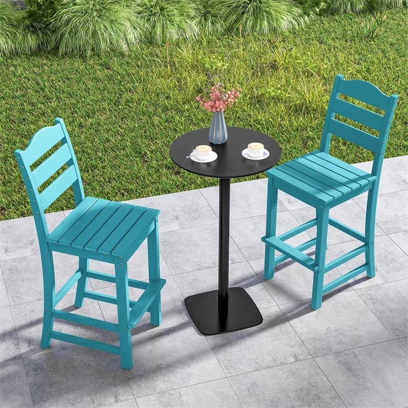 Outdoor HDPE Bar Stool, 30" Tall Patio Bar Chair with High Backrest & Footrest, All-Weather High-Top Barstool for Garden, Backyard