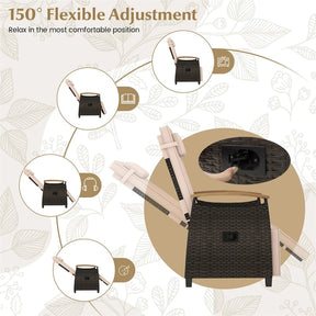 Patio Rattan Wicker Recliner Chair Push Back Reclining Lounge Chair w/Adjustable Backrest & Footrest, Flip Side Table, Cushion