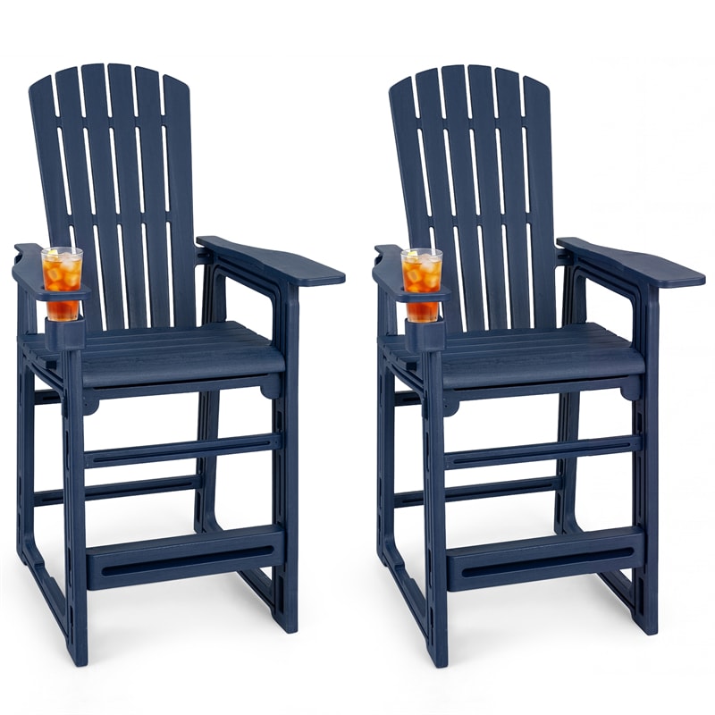 HDPE Tall Adirondack Chair, All-Weather Patio Bar Stool with Cup Holder Armrests, 29" Bar Height Lifeguard Chair for Balcony Pool