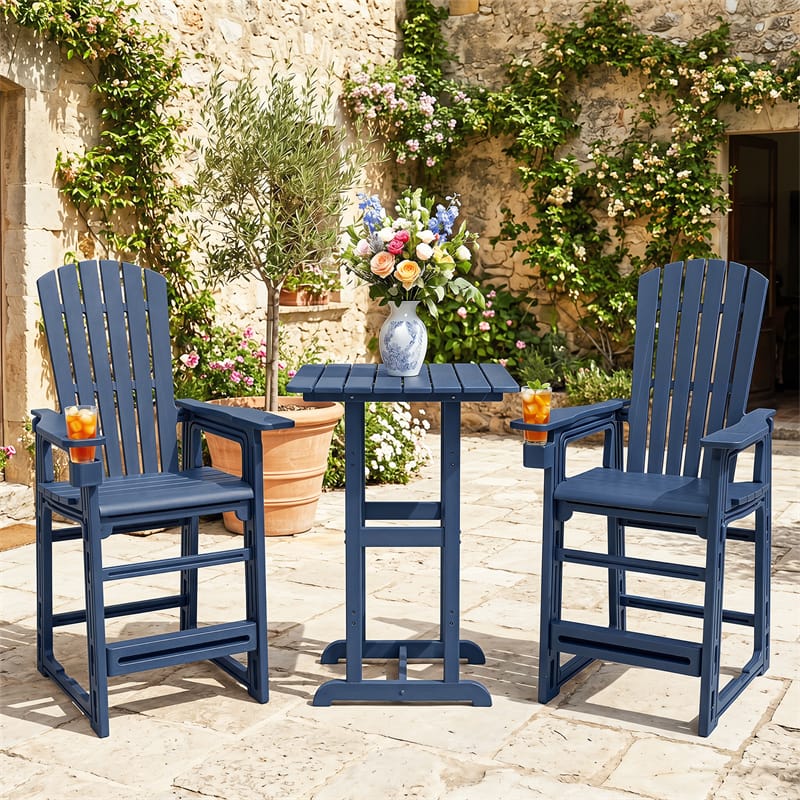 HDPE Tall Adirondack Chair, All-Weather Patio Bar Stool with Cup Holder Armrests, 29" Bar Height Lifeguard Chair for Balcony Pool