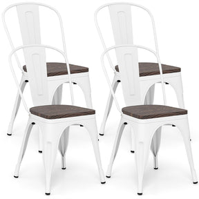 Set of 4 Tolix Style Metal Dining Chairs, 18" Stackable Bistro Cafe Side Chairs with Wood Seat & High Backrest for Home Kitchen Bar Use