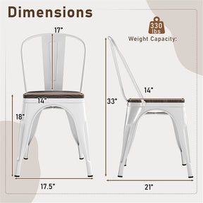Set of 4 Tolix Style Metal Dining Chairs, 18" Stackable Bistro Cafe Side Chairs with Wood Seat & High Backrest for Home Kitchen Bar Use