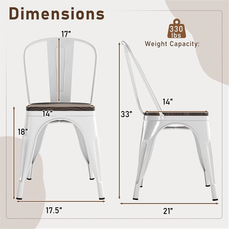Set of 4 Tolix Style Metal Dining Chairs, 18" Stackable Bistro Cafe Side Chairs with Wood Seat & High Backrest for Home Kitchen Bar Use