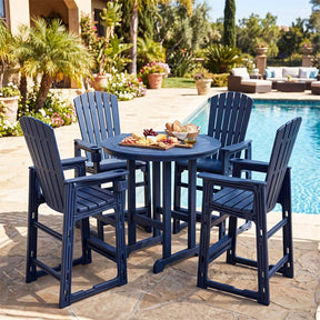 HDPE Tall Adirondack Chair, All-Weather Patio Bar Stool with Cup Holder Armrests, 29" Bar Height Lifeguard Chair for Balcony Pool