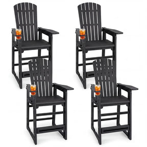 HDPE Tall Adirondack Chair, All-Weather Patio Bar Stool with Cup Holder Armrests, 29" Bar Height Lifeguard Chair for Balcony Pool