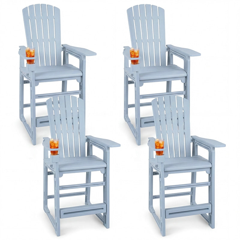 HDPE Tall Adirondack Chair, All-Weather Patio Bar Stool with Cup Holder Armrests, 29" Bar Height Lifeguard Chair for Balcony Pool