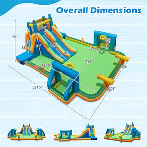 Giant Soccer Themed Inflatable Water Slide Park with Large Splash Pool, 2 Long Slides, 2 Soccer Goals & Dual Climbing Walls for Big Kids Backyard Fun