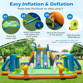 Giant Soccer Themed Inflatable Water Slide Park with Large Splash Pool, 2 Long Slides, 2 Soccer Goals & Dual Climbing Walls for Big Kids Backyard Fun