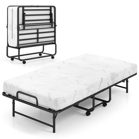 Twin Size Rollaway Guest Bed, 75"x38" Portable Folding Bed with Memory Foam Mattress & Heavy-Duty Metal Frame for Apartment, Small Spaces