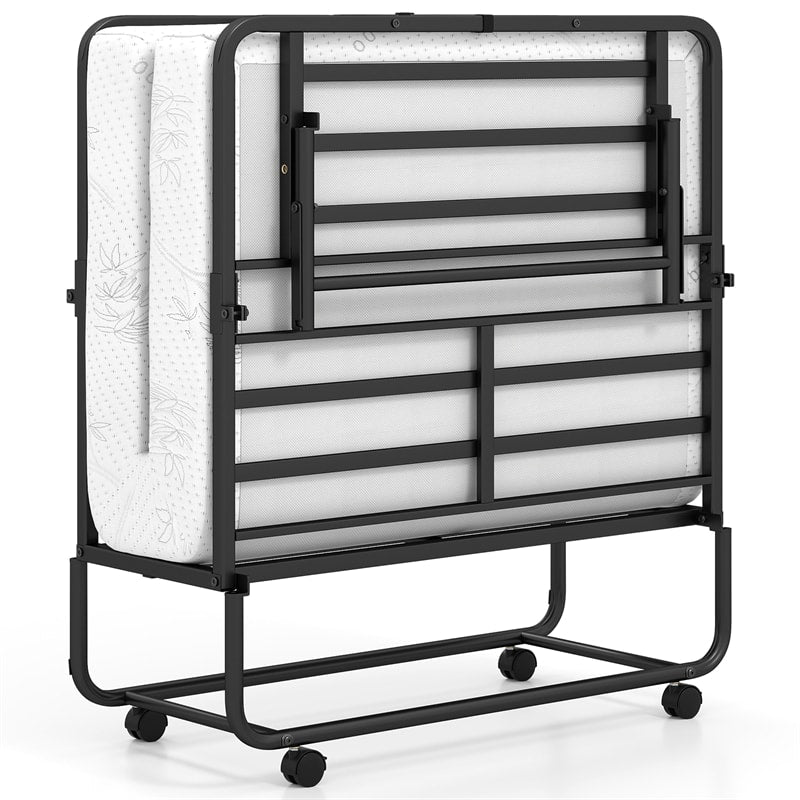 Twin Size Rollaway Guest Bed, 75"x38" Portable Folding Bed with Memory Foam Mattress & Heavy-Duty Metal Frame for Apartment, Small Spaces