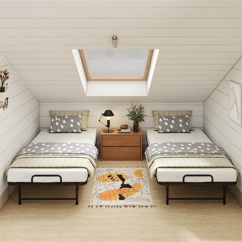 Twin Size Rollaway Guest Bed, 75"x38" Portable Folding Bed with Memory Foam Mattress & Heavy-Duty Metal Frame for Apartment, Small Spaces