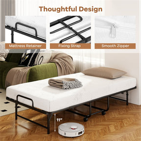 Twin Size Rollaway Guest Bed, 75"x38" Portable Folding Bed with Memory Foam Mattress & Heavy-Duty Metal Frame for Apartment, Small Spaces