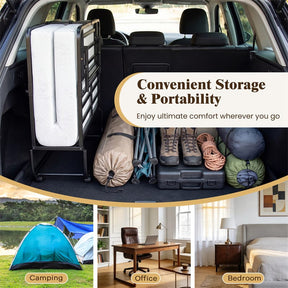 Twin Size Rollaway Guest Bed, 75"x38" Portable Folding Bed with Memory Foam Mattress & Heavy-Duty Metal Frame for Apartment, Small Spaces