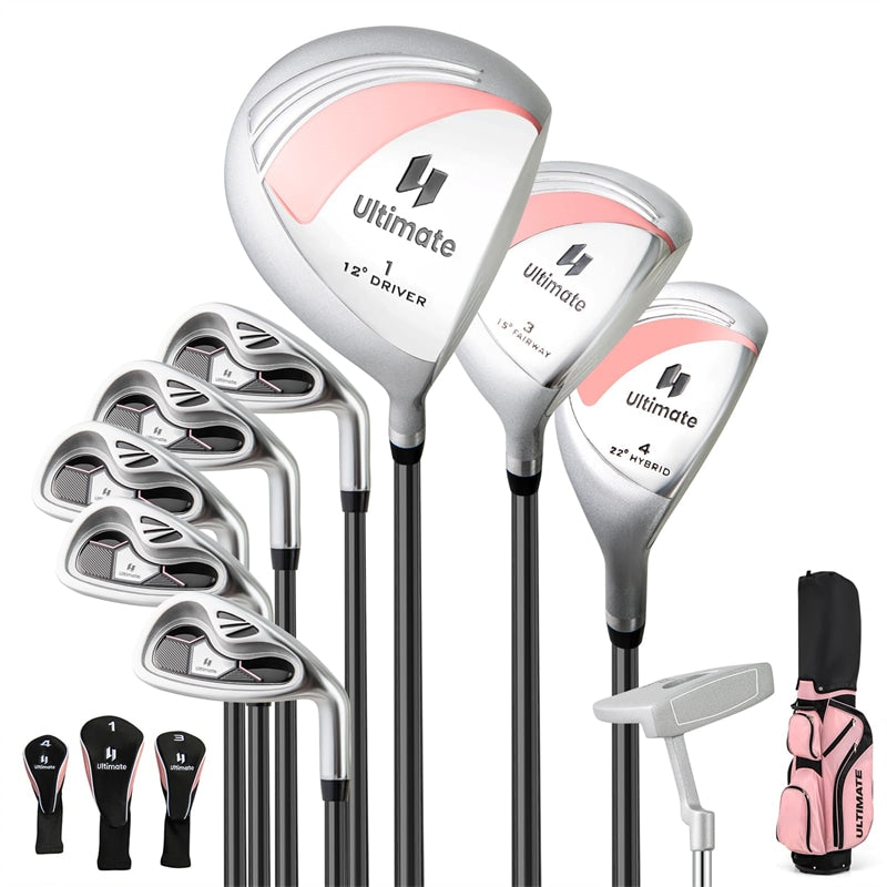 Women's Complete Golf Club Set, 10 Piece Ladies Right Handed Golf Set with 460cc Alloy Driver, Fairway Wood, Hybrid, Irons, Putter & Stand Bag