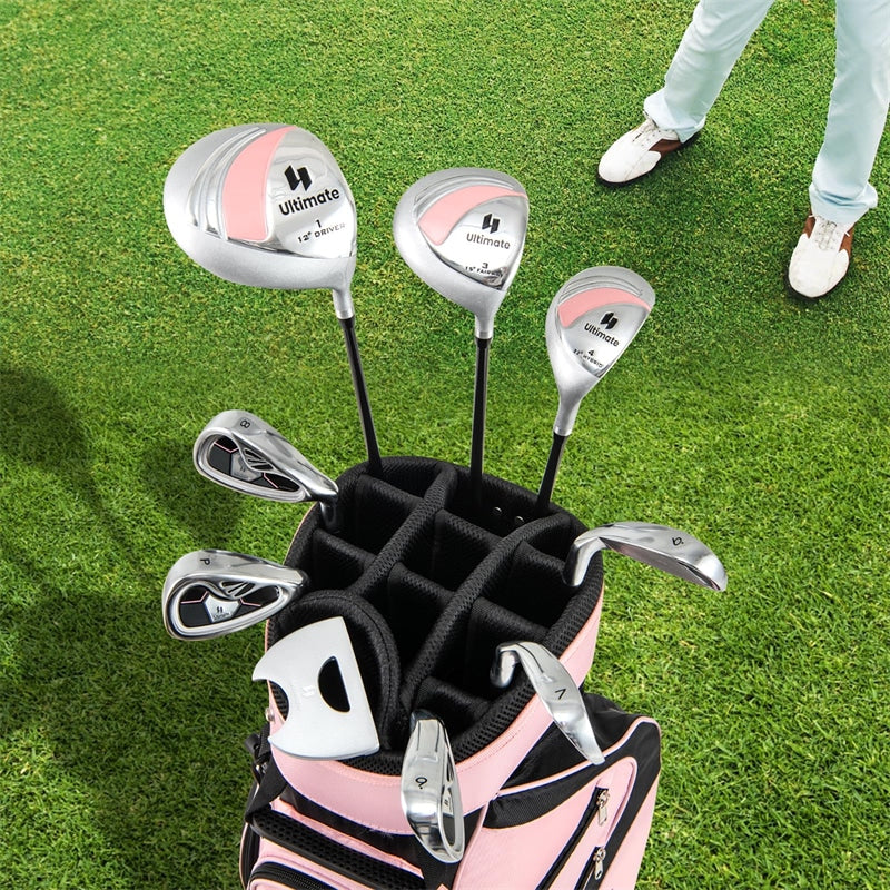 Women's Complete Golf Club Set, 10 Piece Ladies Right Handed Golf Set with 460cc Alloy Driver, Fairway Wood, Hybrid, Irons, Putter & Stand Bag