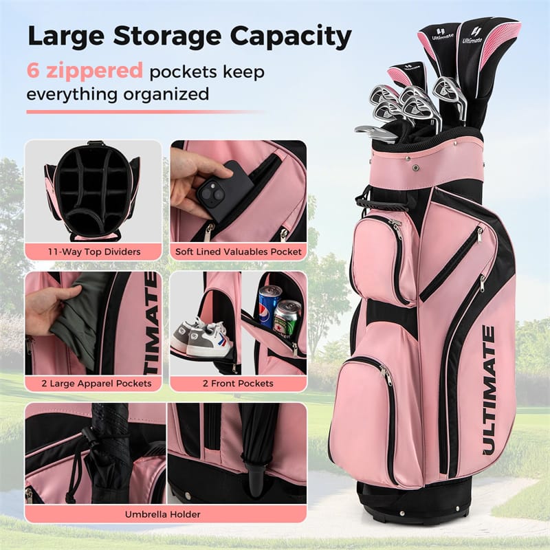 Women's Complete Golf Club Set, 10 Piece Ladies Right Handed Golf Set with 460cc Alloy Driver, Fairway Wood, Hybrid, Irons, Putter & Stand Bag