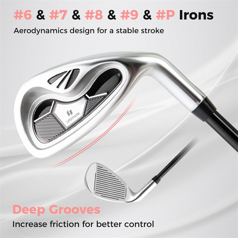 Women's Complete Golf Club Set, 10 Piece Ladies Right Handed Golf Set with 460cc Alloy Driver, Fairway Wood, Hybrid, Irons, Putter & Stand Bag