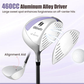 Women's Complete Golf Club Set, 10 Piece Ladies Right Handed Golf Set with 460cc Alloy Driver, Fairway Wood, Hybrid, Irons, Putter & Stand Bag