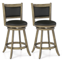 24" Wood Swivel Bar Stools Set of 2 with Back & PVC Leather Cushion Seat, Upholstered Counter Height Bar Chairs for Kitchen Dining Room