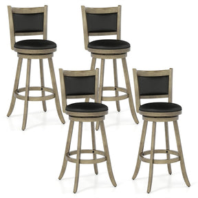 24" Wood Swivel Bar Stools Set of 2 with Back & PVC Leather Cushion Seat, Upholstered Counter Height Bar Chairs for Kitchen Dining Room