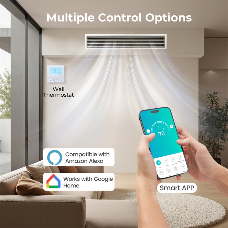 X-Pro 18000 BTU 2 Zone Concealed Ducted Mini Split AC, 24 SEER2 WiFi Inverter Split Air Conditioner w/ Heat Pump, Wall Thermostat & Line Set