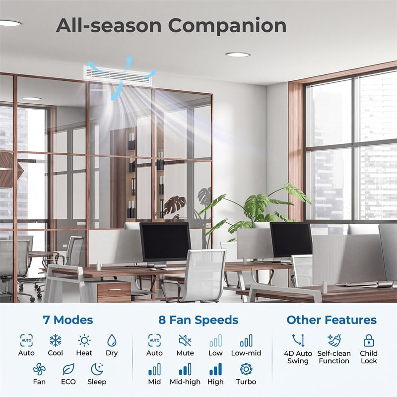 X-Pro 18000 BTU 2 Zone Concealed Ducted Mini Split AC, 24 SEER2 WiFi Inverter Split Air Conditioner w/ Heat Pump, Wall Thermostat & Line Set
