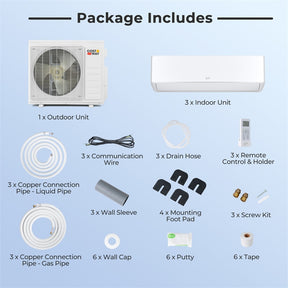 X-Pro 27000 BTU 3-Zone Mini Split Air Conditioner, 24 SEER2 WiFi Enabled Energy Star Inverter Ductless AC & Heat Pump System w/ Line Set