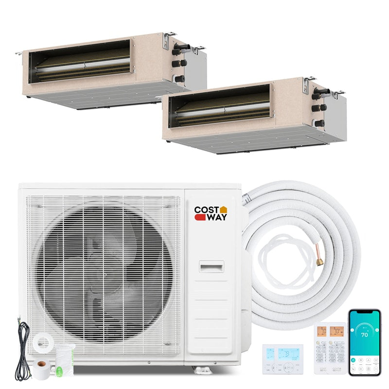 X-Pro 35000 BTU 2 Zone Concealed Ducted Mini Split AC, 22.5 SEER2 WiFi Inverter Split Air Conditioner & Heat Pump System with Wall Thermostat