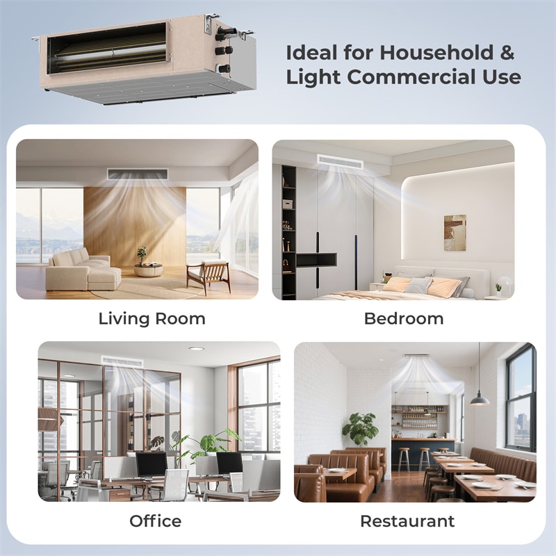 X-Pro 35000 BTU 2 Zone Concealed Ducted Mini Split AC, 22.5 SEER2 WiFi Inverter Split Air Conditioner & Heat Pump System with Wall Thermostat