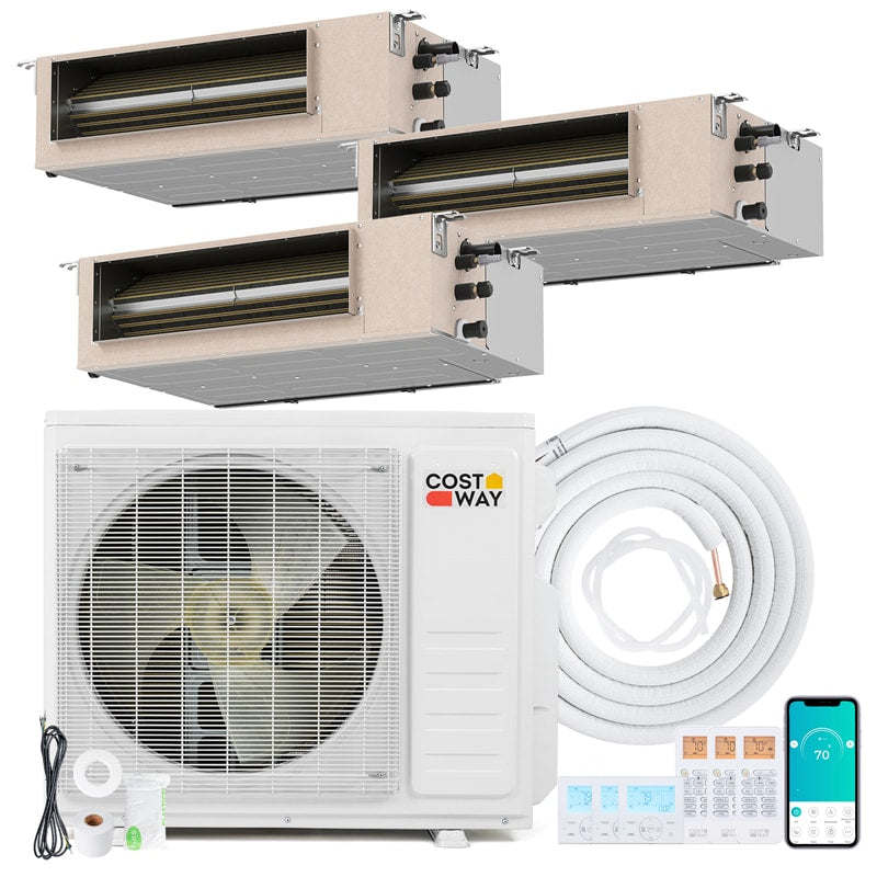 X-Pro 35000 BTU 3 Zone Concealed Ducted Mini Split AC, 22.5 SEER2 WiFi Inverter Split Air Conditioner with Heat Pump & Wall Thermostat
