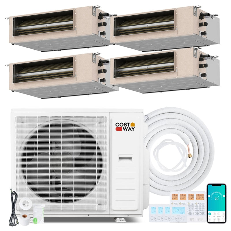 X-Pro 35000 BTU 4 Zone Concealed Ducted Mini Split AC, 22.5 SEER2 WiFi Inverter Split Air Conditioner & Heat Pump w/ Wall Thermostat