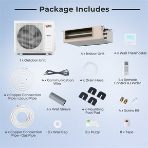 X-Pro 35000 BTU 4 Zone Concealed Ducted Mini Split AC, 22.5 SEER2 WiFi Inverter Split Air Conditioner & Heat Pump w/ Wall Thermostat