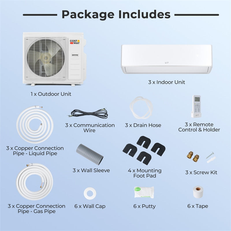 X-Pro 35000 BTU 3 Zone 22.5 SEER2 WiFi Mini Split Air Conditioner Heater, Energy Star Inverter Ductless AC Heat Pump System with Line Set